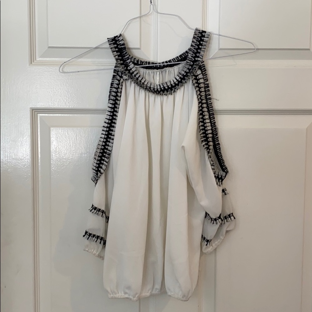 Black and white cold shoulder blouse